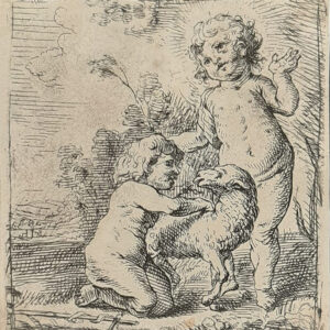GESÙ BAMBINO CON SAN GIOVANNINO E UN AGNELLO