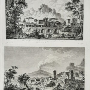 VEDUTA DELLE NAUMACHIE E VEDUTA DELLA CITTÀ DI TAORMINA CON L’ETNA